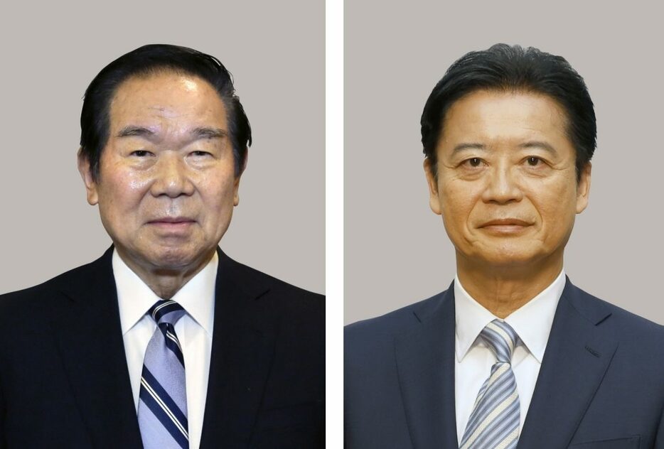 額賀福志郎氏（左）、玄葉光一郎氏