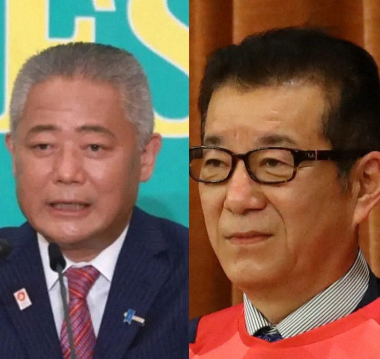 日本維新の会・馬場伸幸代表（左）と、松井一郎氏