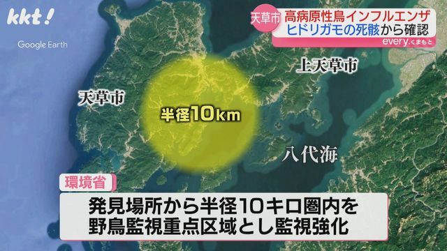 環境省は半径10キロ圏内を「野鳥監視重点区域」とし監視強化