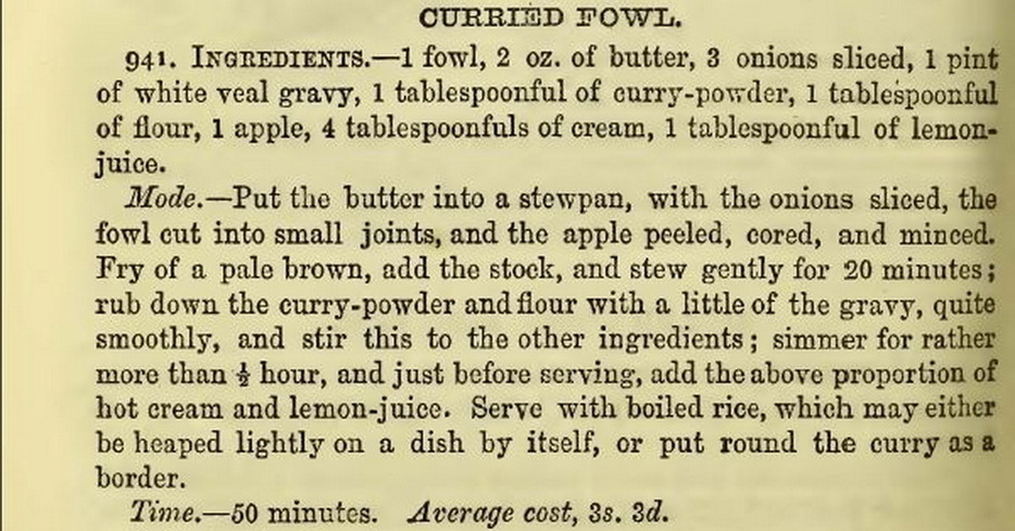 150年前のイギリス（ビートン夫人）のカレーレシピ（映像提供：近代食文化研究会さん）