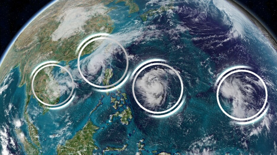 西太平洋海域に確認された四つの台風