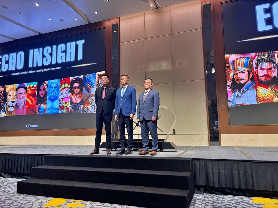 LT Game社が新製品発表会「Echo Insight」を開催。中央が陳捷氏＝2024年11月26日本紙撮影