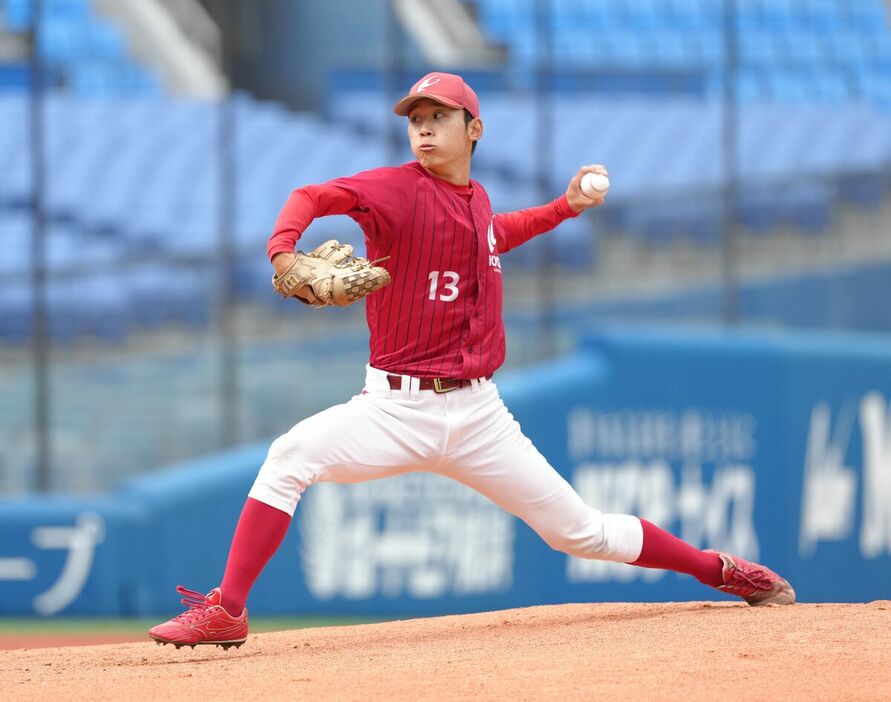 共栄大の先発・佐藤夏月（カメラ・岡野　将大）