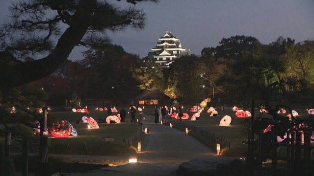 秋の幻想庭園の試験点灯　岡山後楽園　岡山・北区　14日