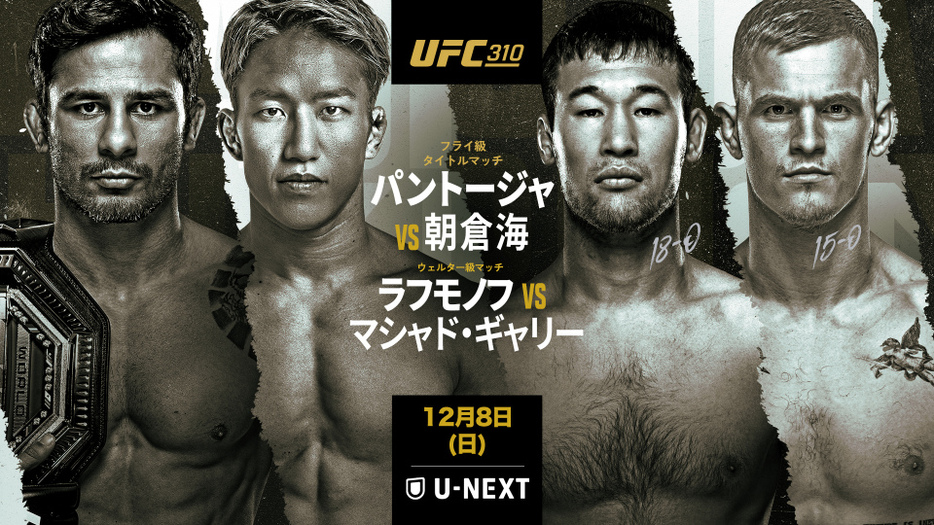 朝倉海が参戦『UFC310』U-NEXTで3チャンネル配信