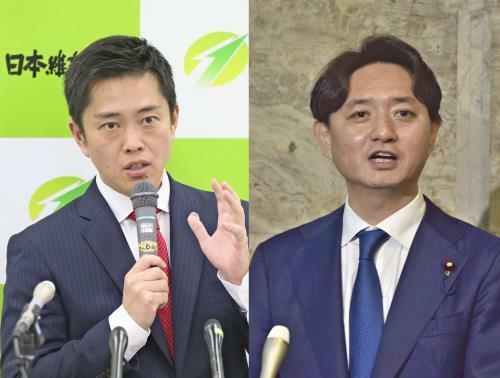 代表選出馬を表明した吉村洋文氏（左）と金村龍那氏（いずれも１２日）