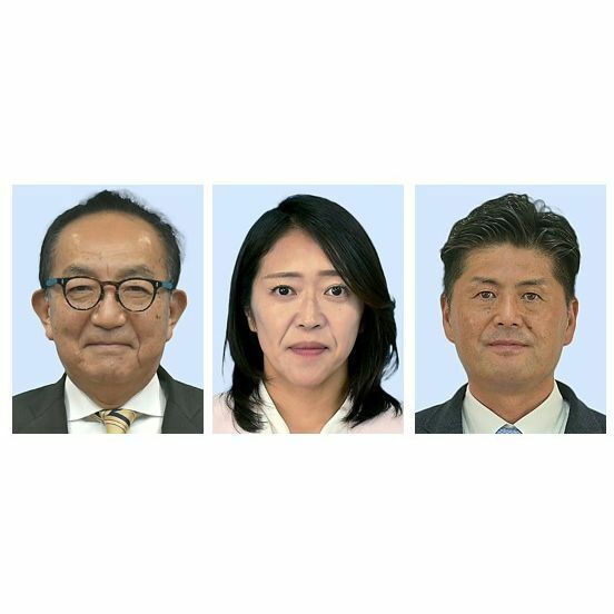 守谷市長選立候補予定者の松丸修久氏、梶岡香織氏、渡辺秀一氏(左から)