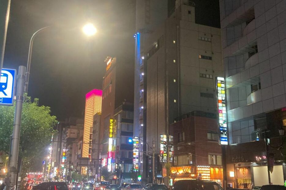 ネオンきらめく東京・湯島の夜（筆者撮影）