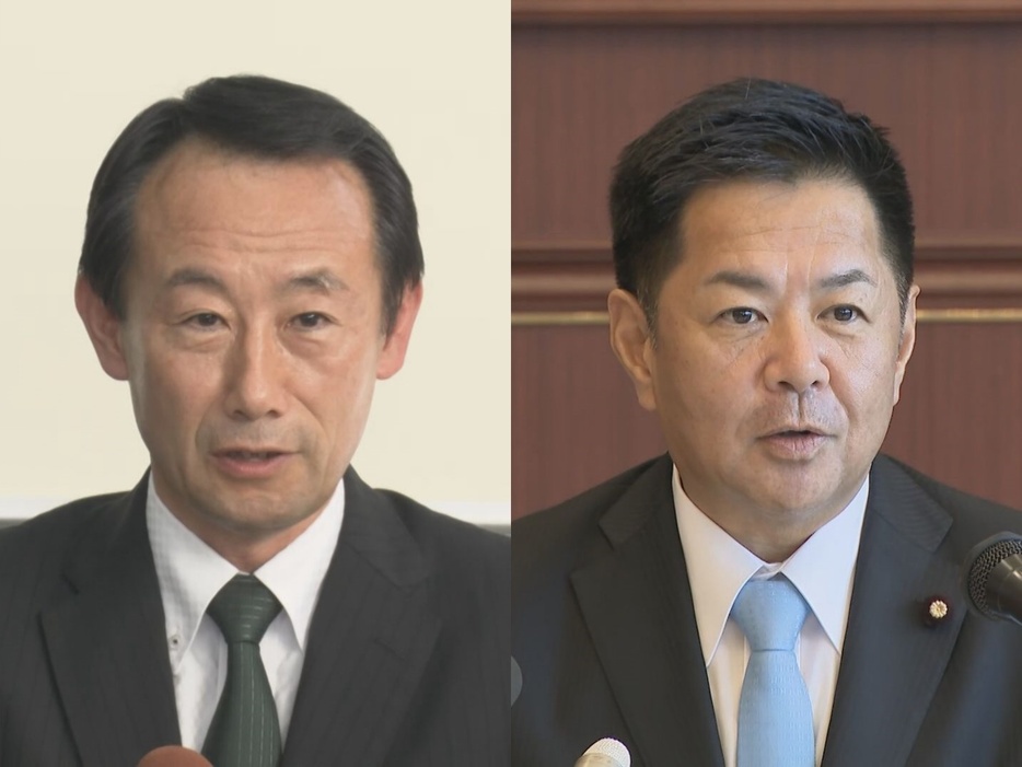 江崎禎英さん(左)と渡辺猛之参院議員(右)