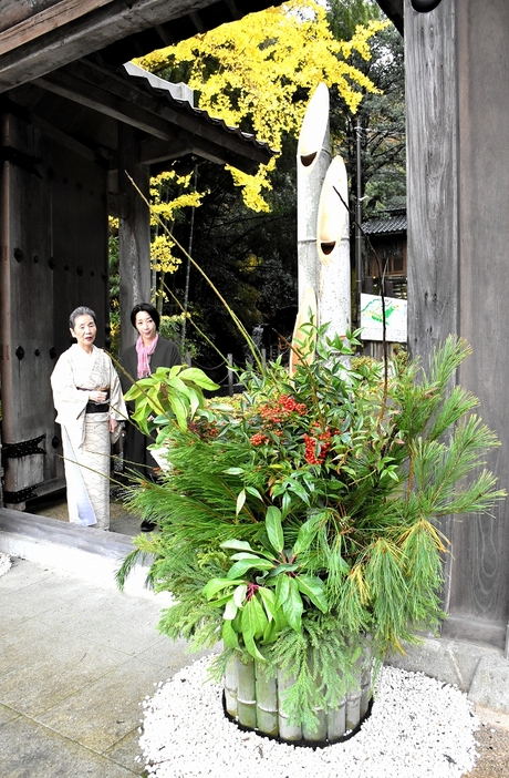 大安禅寺の山門前に設置された門松＝11月28日、福井県福井市田ノ谷町