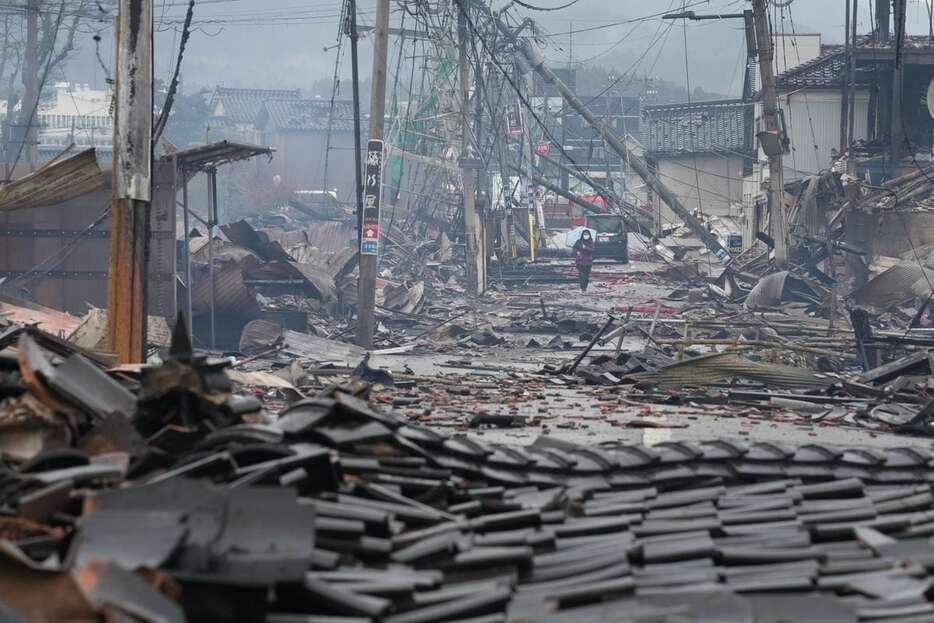 能登半島地震で焼け落ちた輪島朝市＝1月、石川県輪島市河井町（恵守乾撮影）