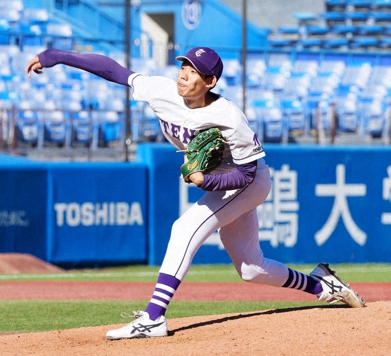 ＜青学大・天理大＞完投した天理大の的場（撮影・大城　有生希）