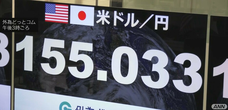 円相場一時1ドル＝155円台　約3カ月半ぶり円安水準