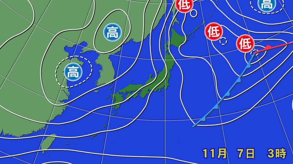 7日(木)午前3時の天気図