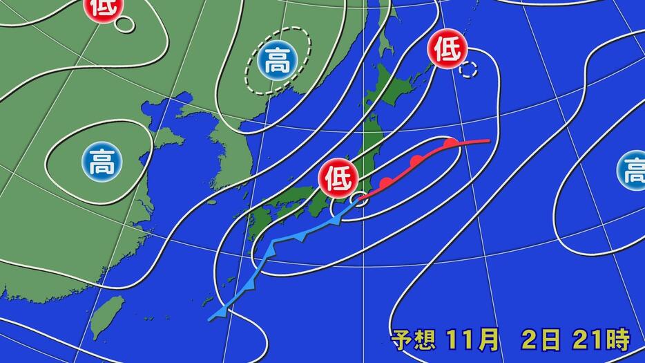 2日午後9時の予想天気図