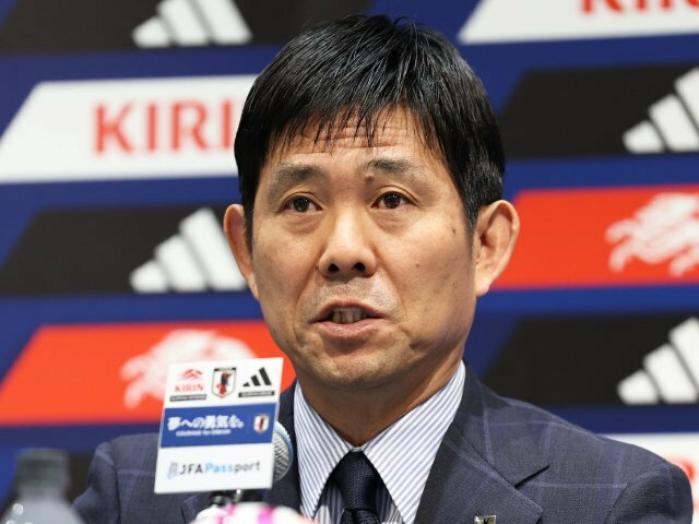 11月7日、W杯予選に臨む日本代表メンバー発表会見での森保一監督。27人の人選について「これがベストメンバー」と語った photograph by JIJI PRESS