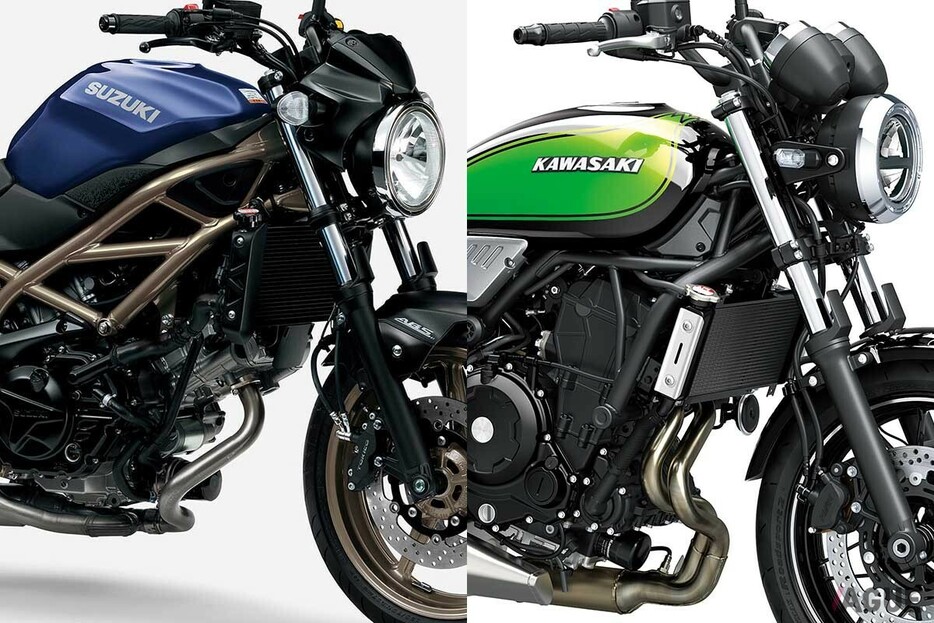 スズキ「SV650」（左）とカワサキ「Z650RS」（右）