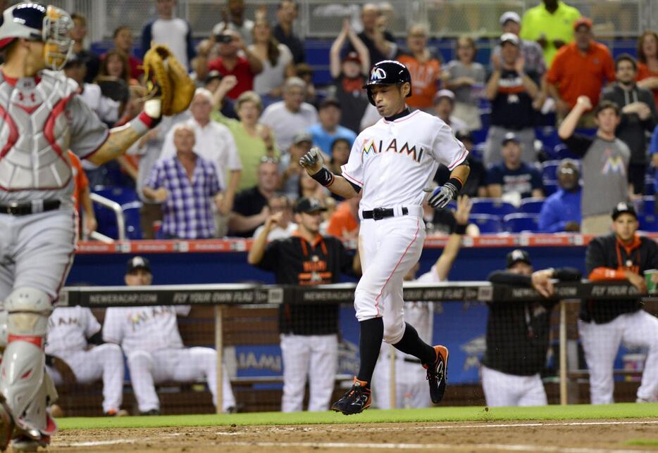 イチロー、日米通算1967得点　王貞治氏の記録に並ぶ＝2015年4月24日（写真：USA TODAY Sports/アフロ）