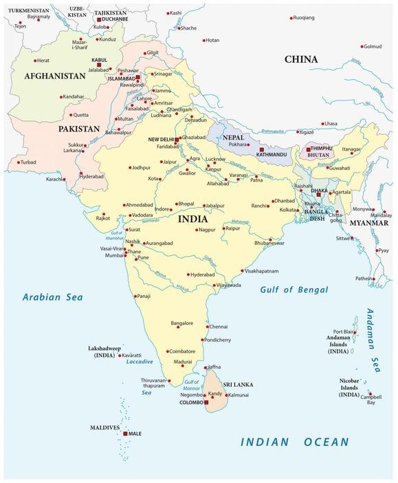 インドの北西にパキスタンとアフガニスタンがある（写真：アフロ）