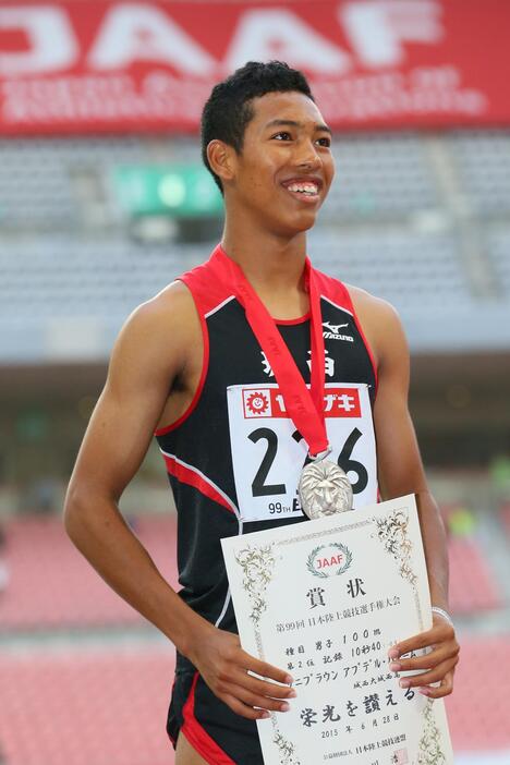 2015年の日本選手権100mは2位。優勝は10秒28の高瀬慧（富士通）＝2015年6月28日（写真：YUTAKA/アフロスポーツ）