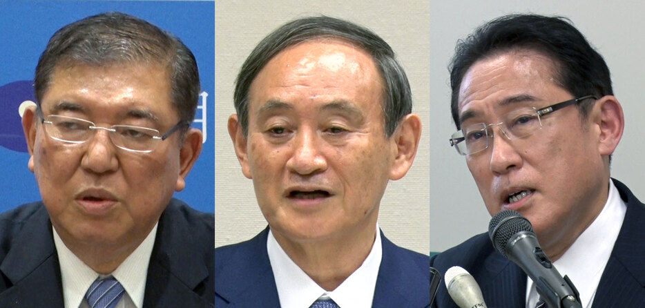 左から石破茂氏、菅義偉氏、岸田文雄氏（届け出順）