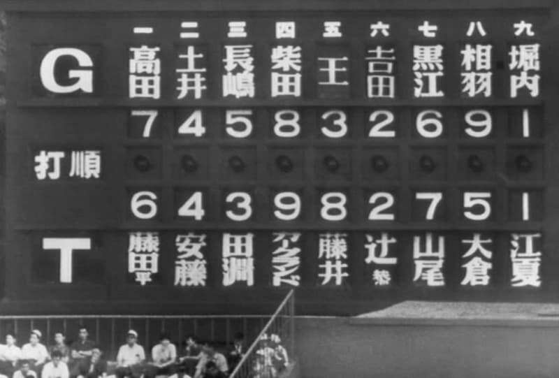 １９６９年７月の阪神戦で柴田勲さんが４番に起用された際のオーダー＝甲子園