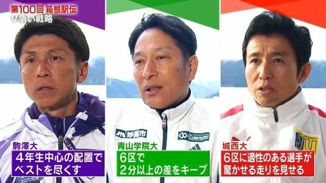 復路の戦略を語った、駒澤大・藤田敦史監督(左)、青山学院大・原晋監督(中央)、城西大・櫛部静二監督(右)