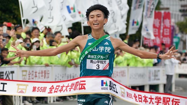 去年の全日本大学駅伝で最終8区を走った青山学院大・田中悠登選手(写真:日刊スポーツ/アフロ)