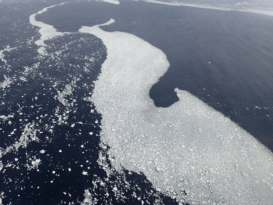 観測された流氷＝11日午後、北海道紋別市沖（第1管区海上保安本部提供）