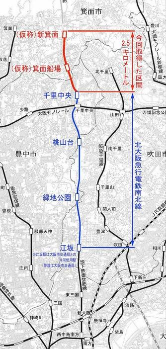 [図]開業により、梅田方面へのアクセスも便利に（北大阪急行提供）