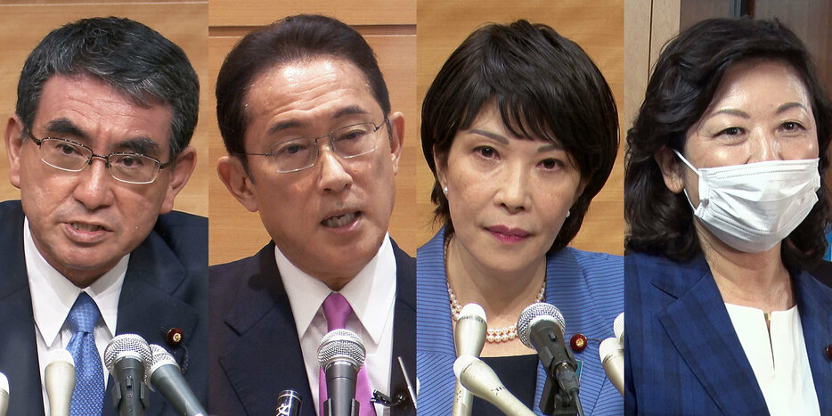 自民党総裁選に立候補した（左から）河野、岸田、高市、野田の4氏