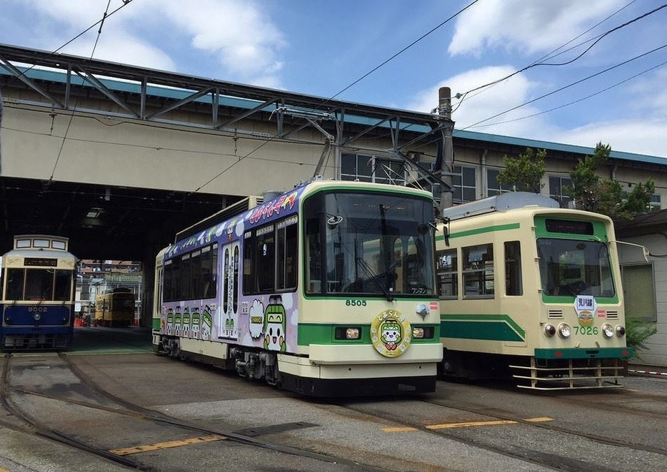 [写真]今年引退予定の7000形7026号車（右端）などが並んだ車両撮影会