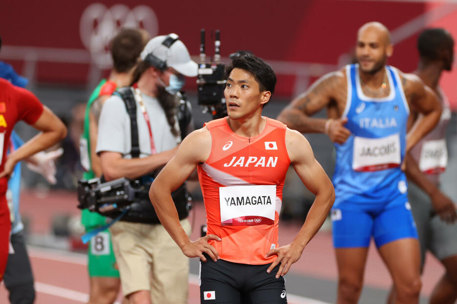 9秒台を持つ3度目五輪の山縣亮太は4着に終わり準決勝にコマを進めることができなかった(写真：YUTAKA/アフロスポーツ)