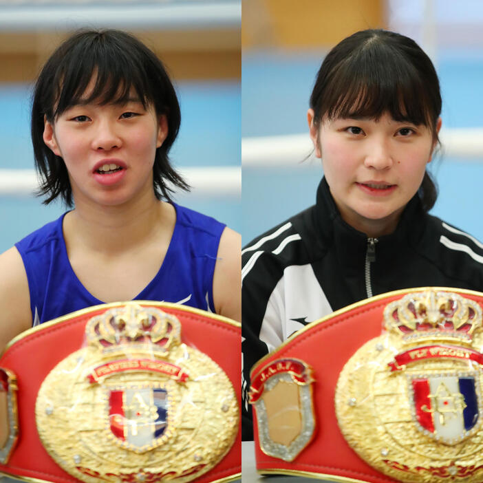 フライ級の並木月海’(右）とフェザー級の入江聖奈（左）の2人の女子ボクサーが歴史的なリングに立つ(写真・写真：YUTAKA/アフロスポーツ）