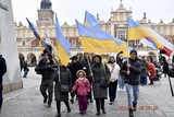 ポーランド南部のクラクフでは毎日、ウクライナ支援を訴える在ポーランドのウクライナ人によるデモが行われていた（2022年4月2日）