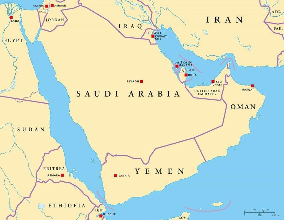 [地図]サウジアラビアとイランの位置（アフロ）