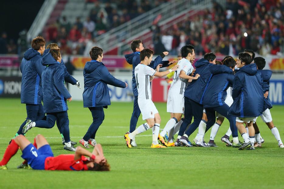 勝利の瞬間。韓国の五輪アジア最終予選連勝記録は34でストップ＝2016年1月30日（写真：長田洋平/アフロスポーツ）