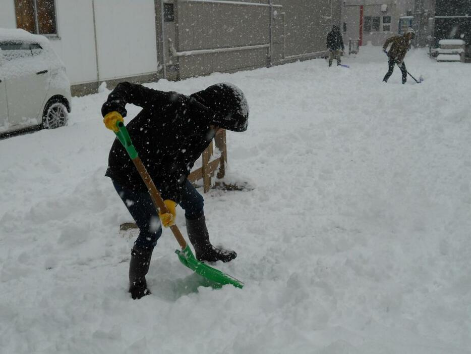 [写真]久しぶりに懸命の雪かき（長野市内）