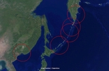 【図1】オホーツク海周辺におけるバスチョン地対艦ミサイルの配備状況とカバー範囲　出典：筆者作成