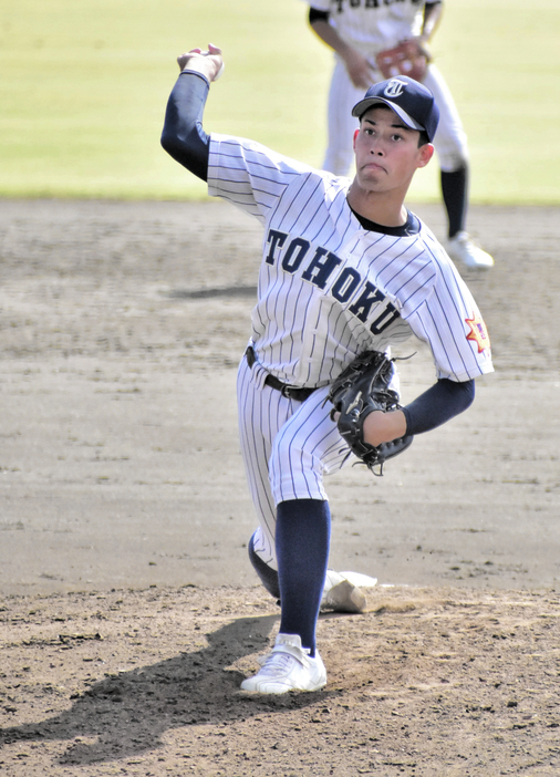 最速145キロの右腕、ハッブス大起＝山形県中山町の荘内銀行・日新製薬スタジアムやまがたで2022年10月16日午前11時23分