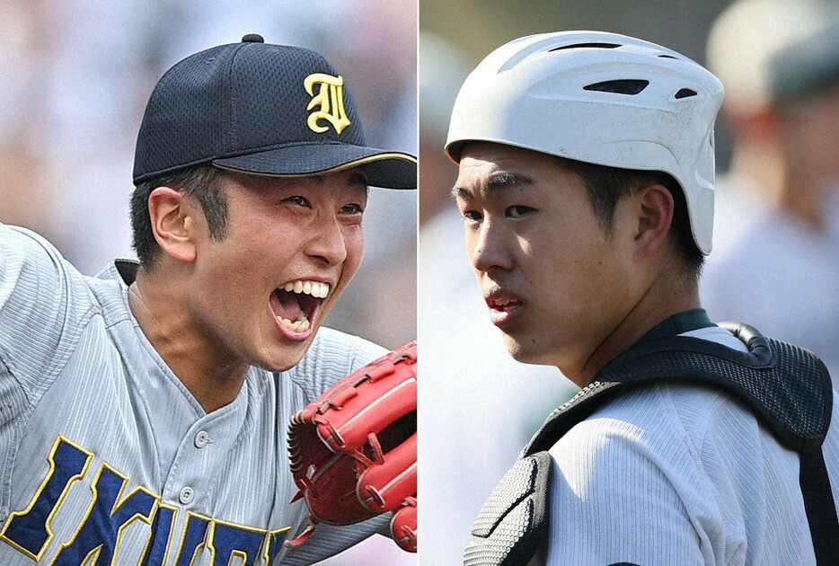 仙台育英の高橋煌稀（左）と報徳学園の堀柊那