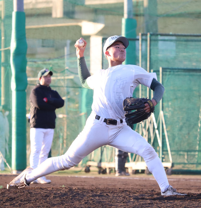 梅沢翔大投手＝千葉県松戸市で２０２３年１月２８日、近森歌音撮影