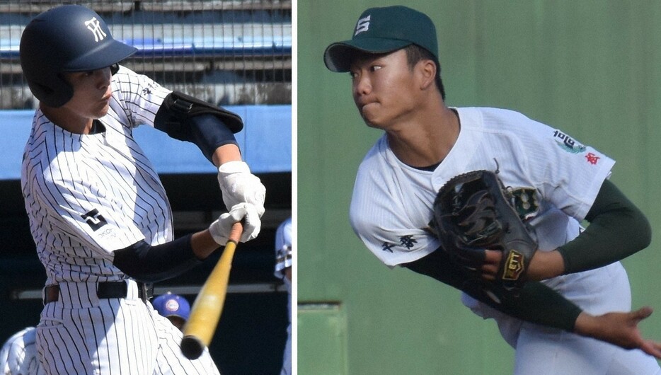 専大松戸の平野大地投手（右）と常葉大菊川の鈴木叶選手