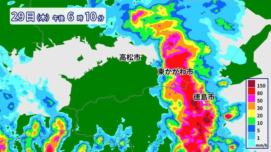 29日午後6時10分の雨雲の状況。