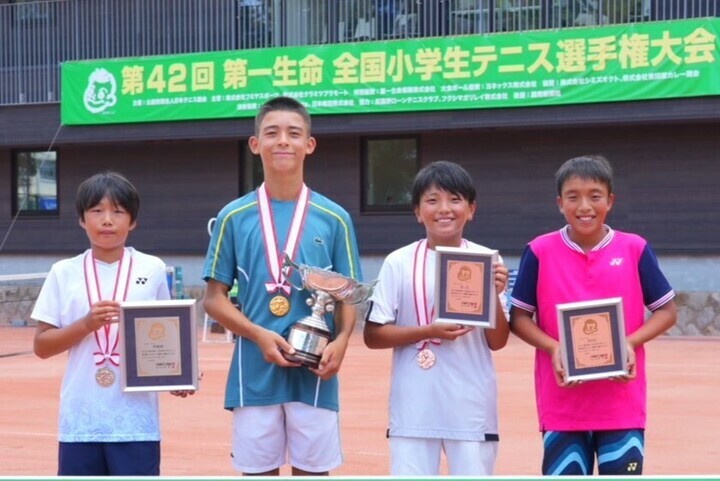 写真左から、準優勝：安居院虹斗、優勝：オトリエ龍馬、３位：佐藤琉輝、４位：大畑慶祐。写真：田中研治（本誌写真部）