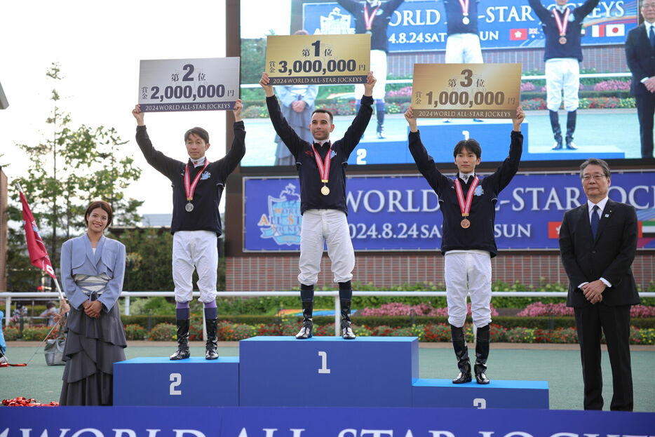 WASJの上位3名（1位J.モレイラ騎手・2位武豊騎手・3位坂井瑠星騎手）