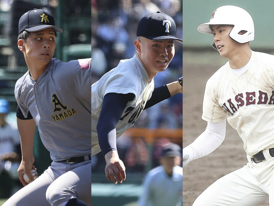 写真左から青森山田・関浩一郎、大阪桐蔭・森陽樹、早稲田実業・宇野真仁朗　photo by Ohtomo Yoshiyuki、Sankei Visual