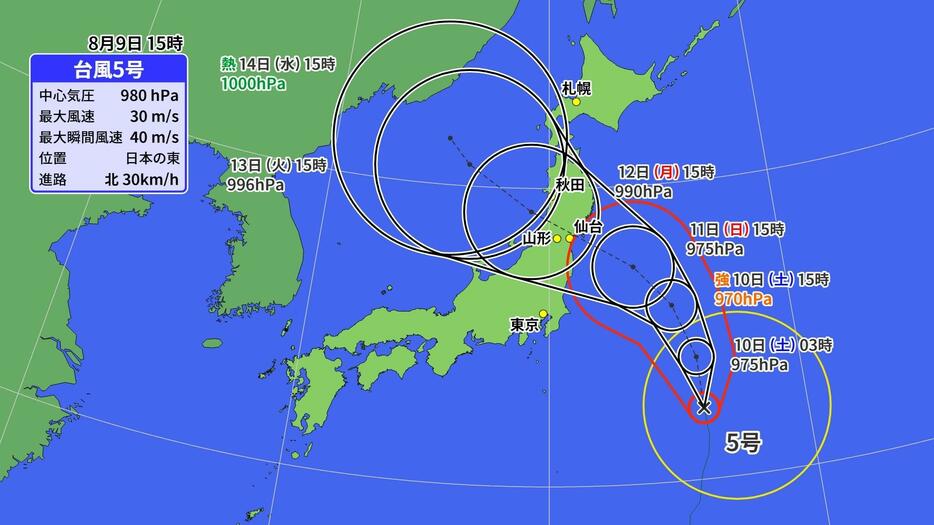 台風5号進路予想図