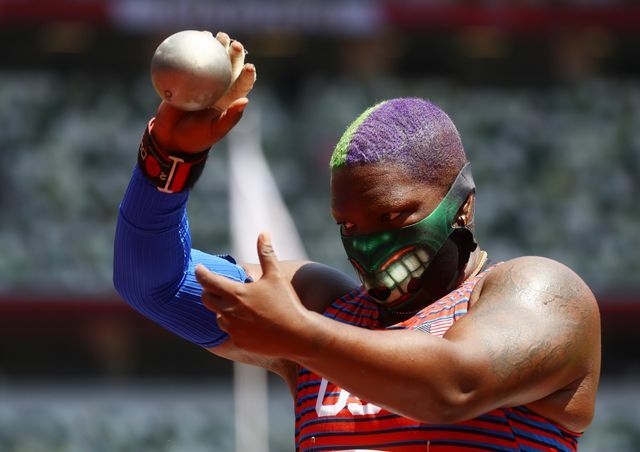 東京五輪は『超人ハルク』のマスクを着け臨んだサウンダース選手(写真：ロイター/アフロ)