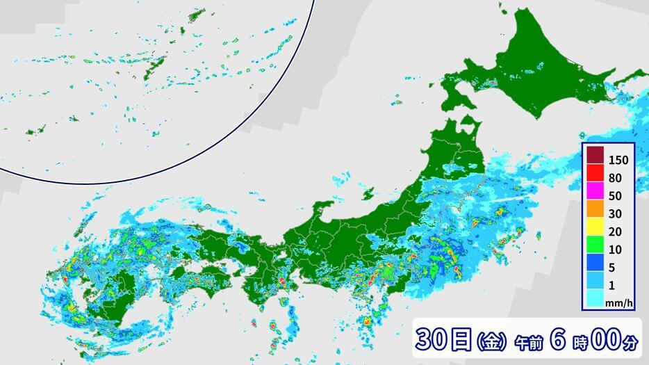 30日(金)午前6時の雨の予想